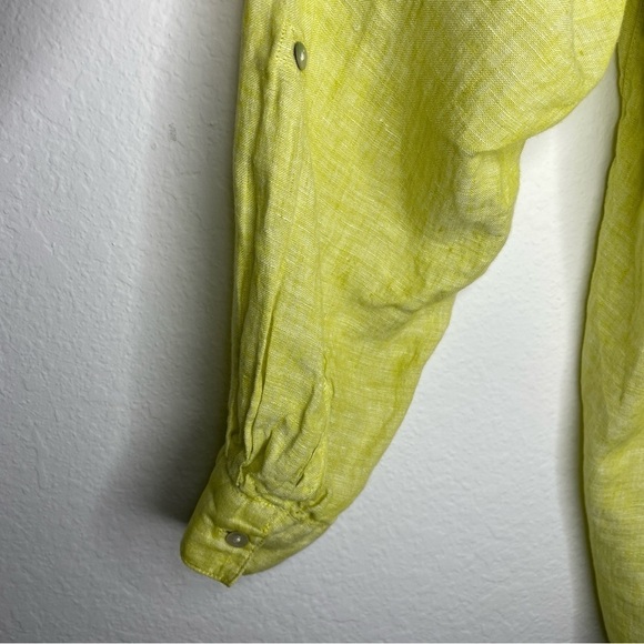 Tahari Lime Green 100% Linen Roll Tab Sleeve Tunic Size 1X V Neck Beach Boho - Picture 4 of 6